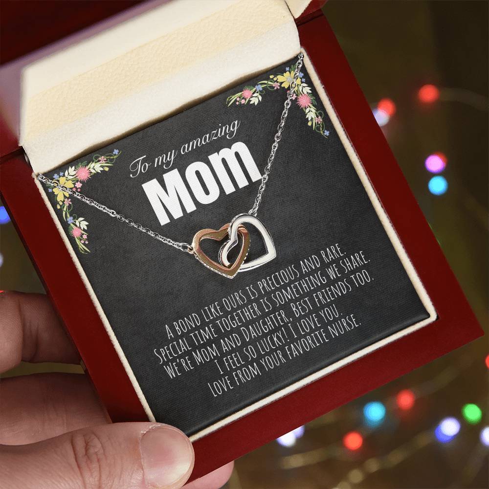 To My Mom - From Your Favorite Nurse Interlocking Hearts Necklace