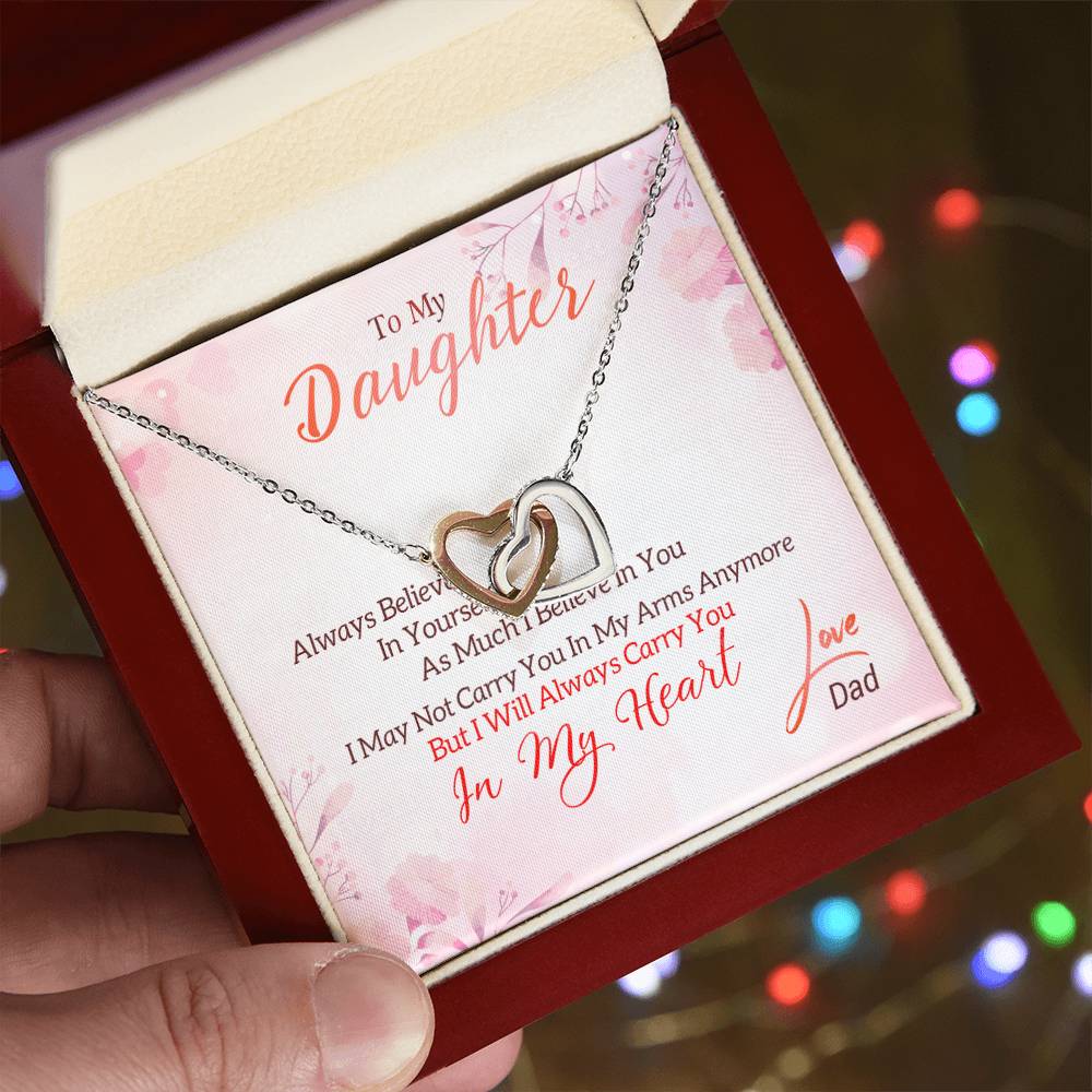 I May Not Carry You In My Arms Anymore But I Will Always Carry You In My Heart Necklace With Message Card Interlocking Hearts Necklace