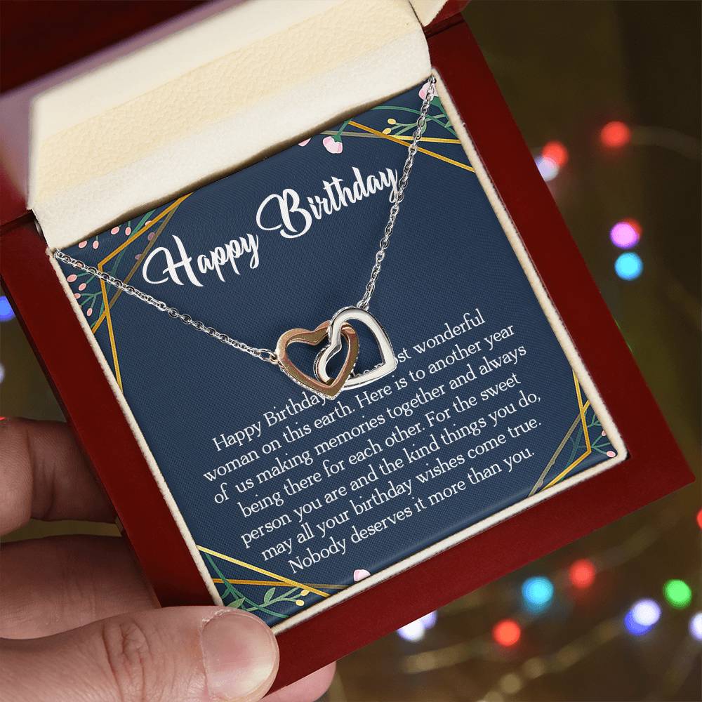 Happy Birthday To The Most Wonderful Woman In The World Interlocking Hearts Necklace