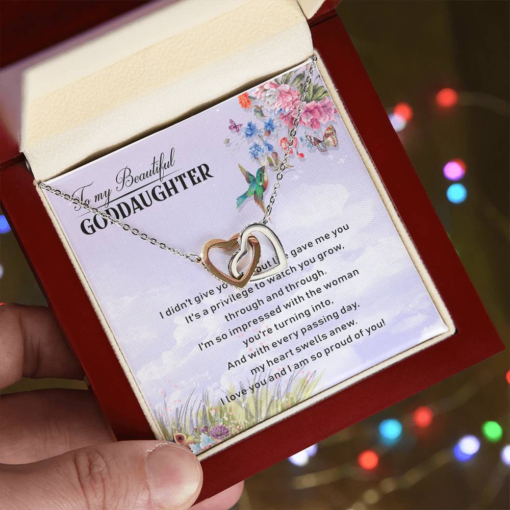 To My Beautiful Goddaughter Interlocking Hearts Necklace Birthday Message Card From Godmother
