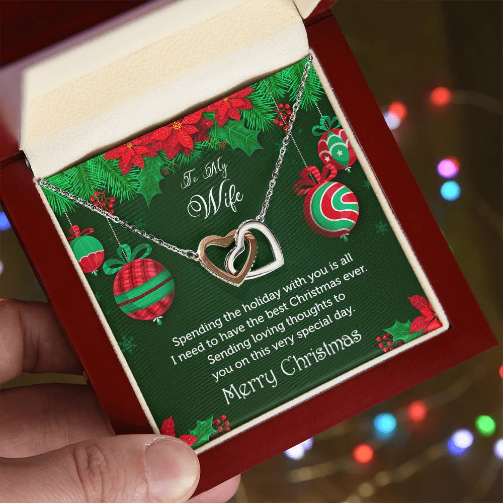To My Wife - Merry Christmas Rose Gold And Silver Double Heart Necklace Interlocking Hearts Necklace