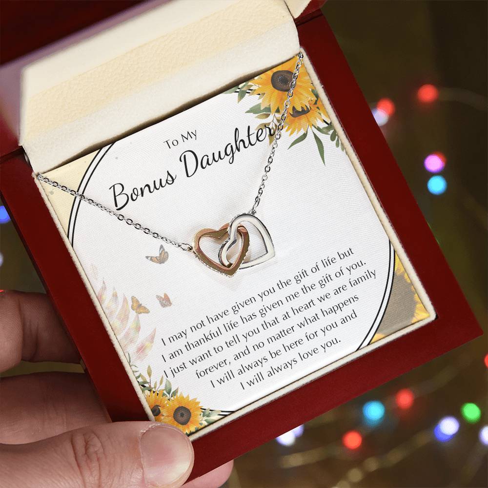 To My Bonus Daughter Necklace Stepdaughter Jewelry Stepdaughter Birthday Gift Interlocking Hearts Necklace