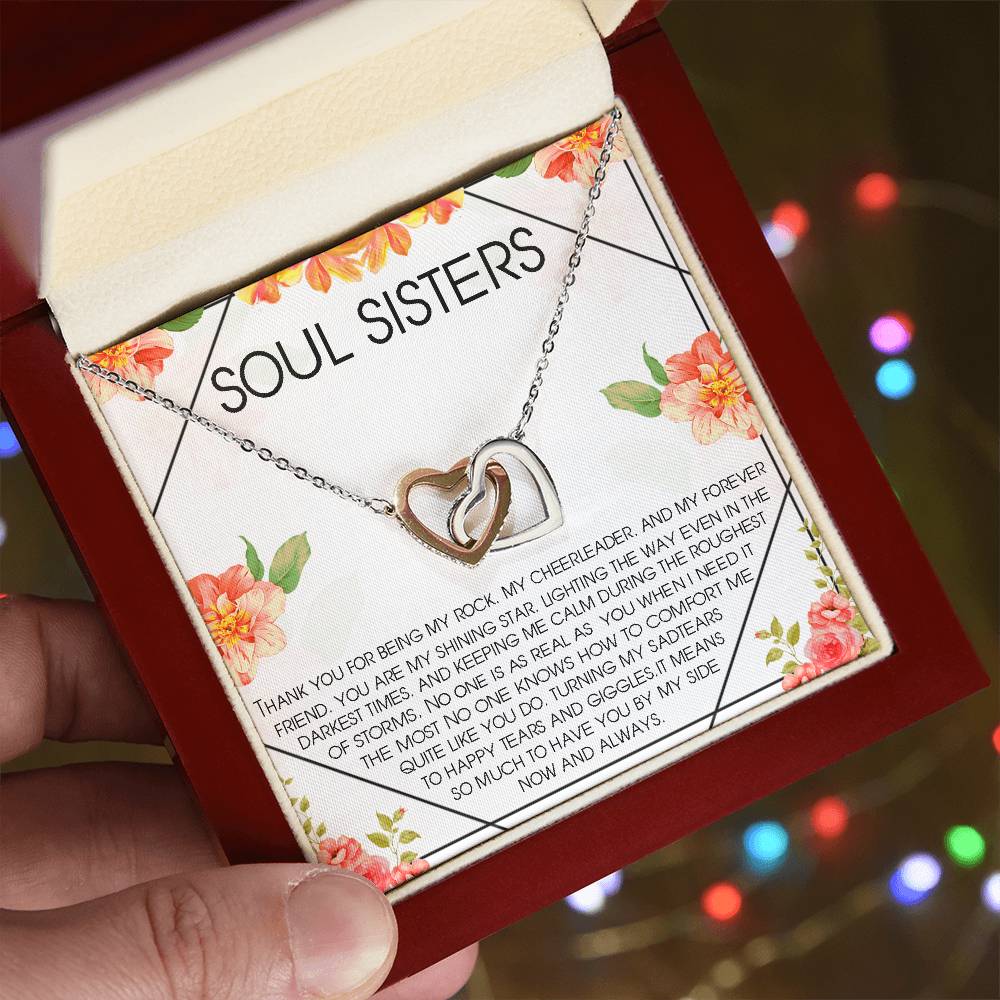 Soul Sisters Interlocking Hearts Necklace Gift Best Friend Gift Jewelry Long Distance Quotes Friends Forever