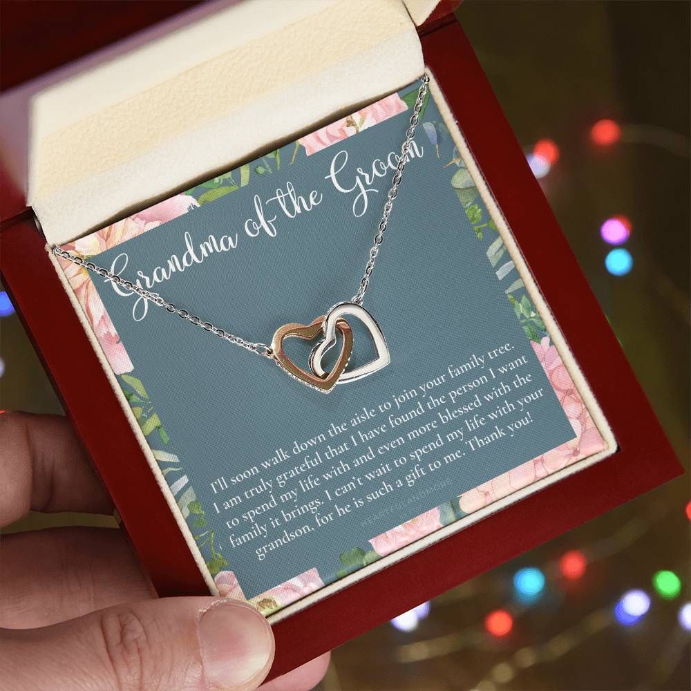 Grandmother Of The Groom Gift Necklace Grandma Wedding Gift Nana Bridal Shower Rehearsal Dinner Thank You Gift Interlocking Hearts Necklace