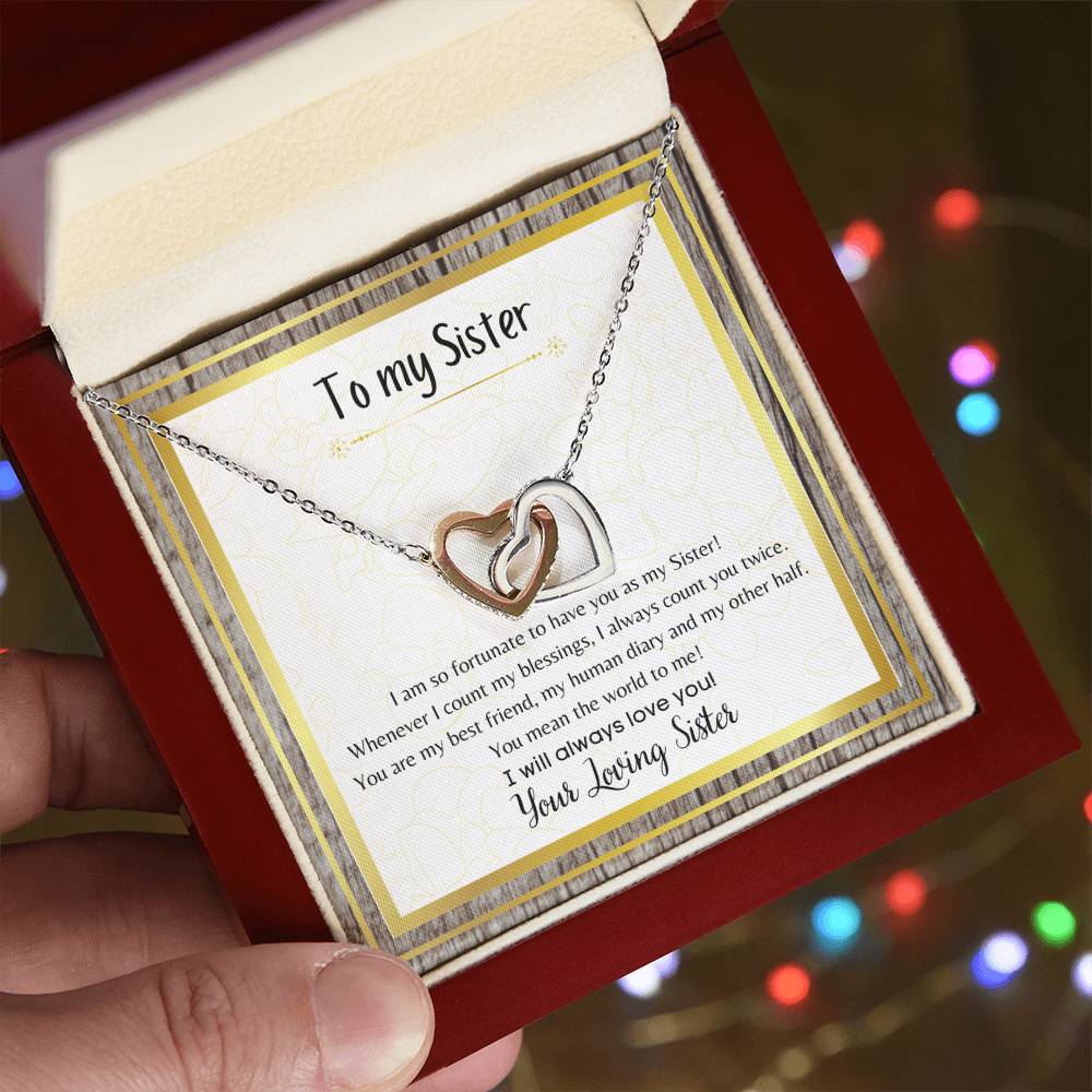 To My Sister Interlocking Hearts Necklace