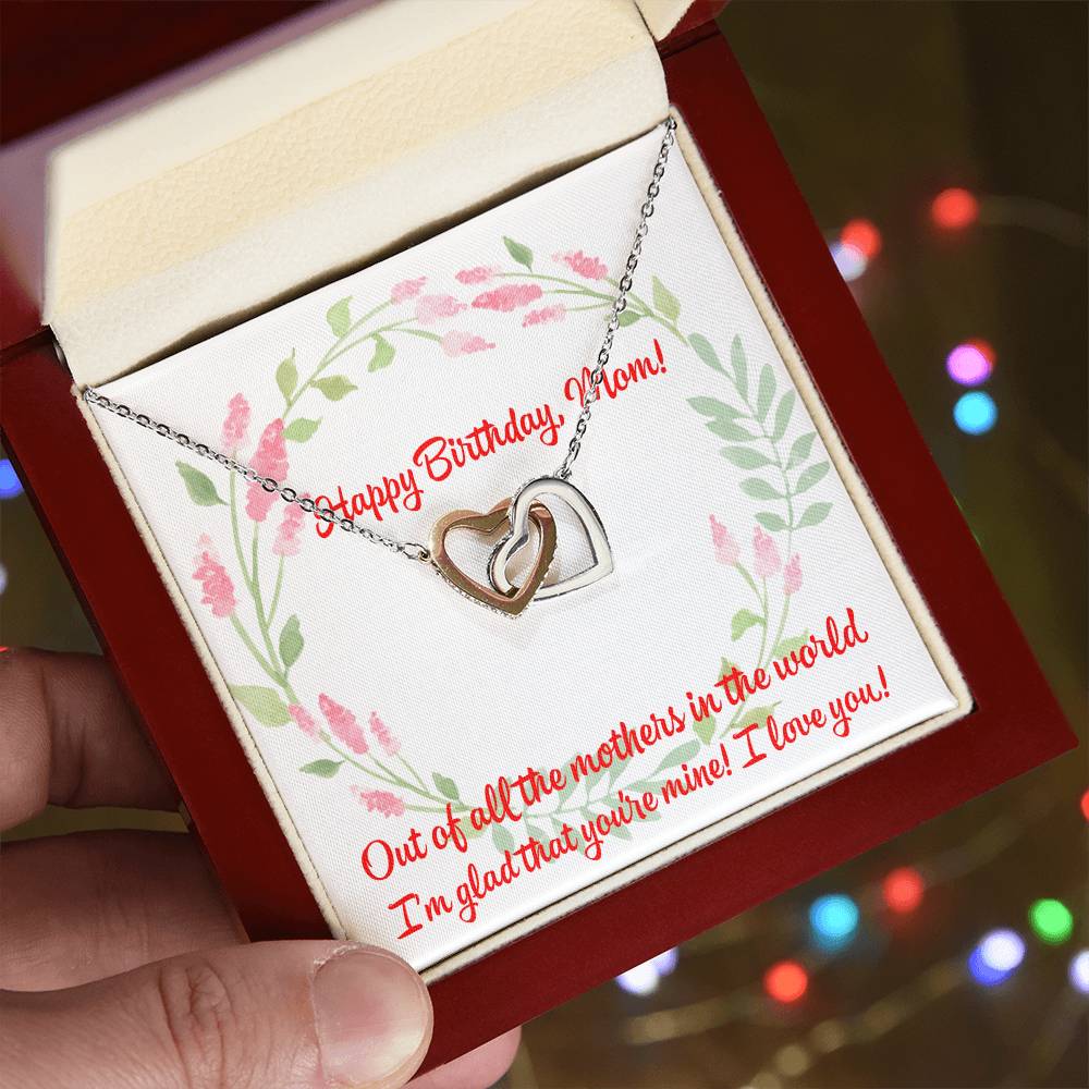 Happy Birthday Two Hearts Necklace For Mom Interlocking Hearts Necklace