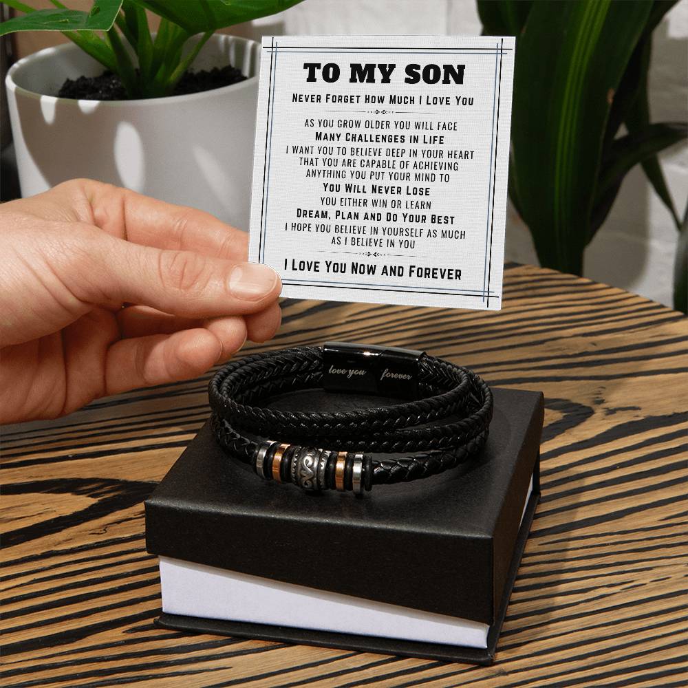 To My Son Bracelet From Mom And Dad, Believe In Yourself, Dream, Plan And Do Your Best - Love You Forever Bracelet