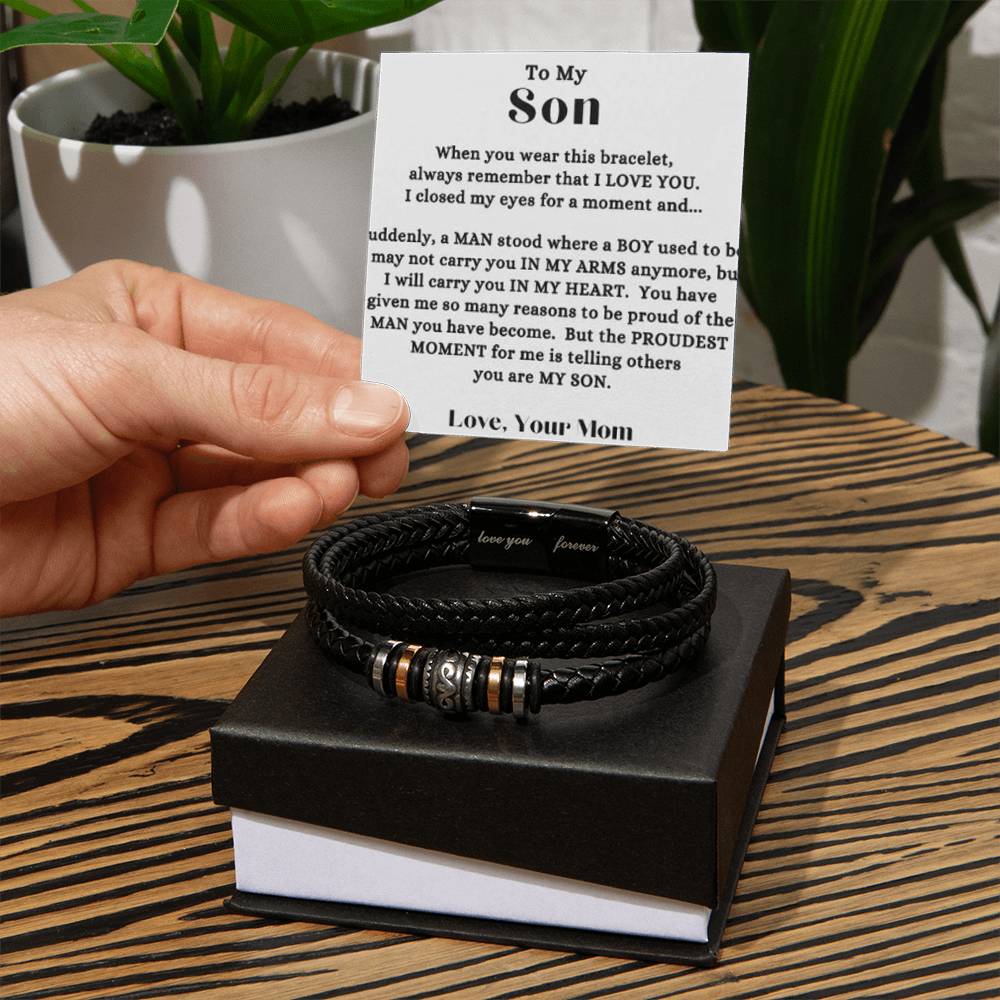 Mom - To My Son - I Will Carry You In My Heart - Gift To Son From Mom - Love You Forever Bracelet - Birthday - Graduation - Holiday Gift - Love You Forever Bracelet