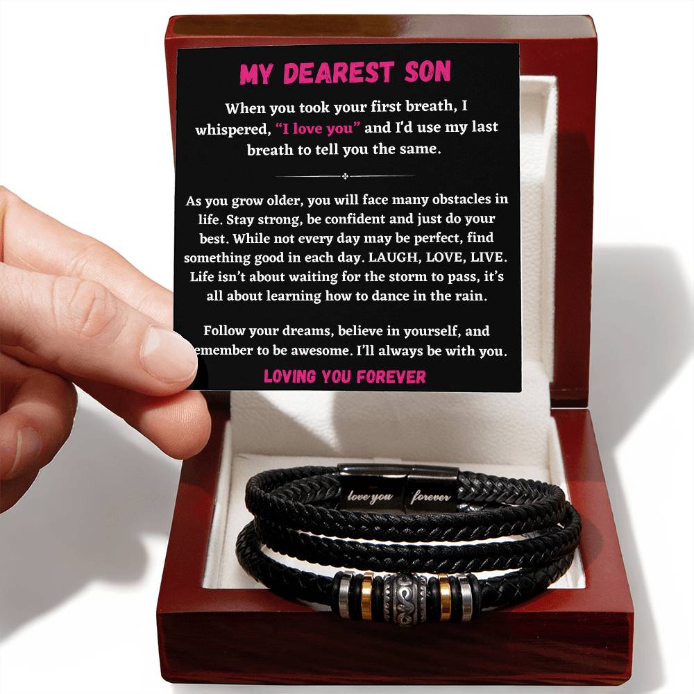 Bracelet For Son, Gift For Son, Gift For Son From Mom, Engraved Leather Bracelet, Love You Bracelet, Son Birthday Gift, Christmas Gift - Love You Forever Bracelet