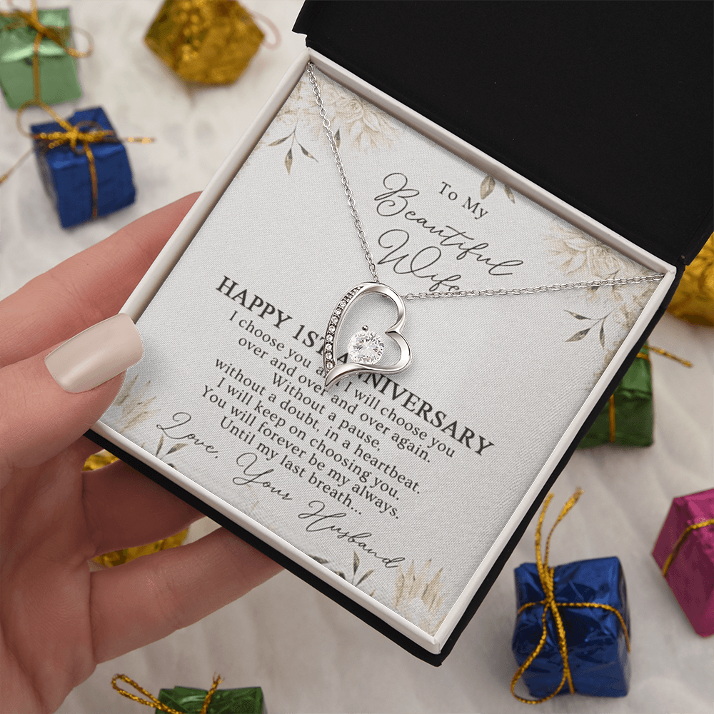 1St Anniversary Necklace Gift For Wife 1 Year Wedding Jewelry Gift For Her 1St Wedding Anniversary Wife Gift  1 Year Anniversary Wedding Present Forever Love Necklace