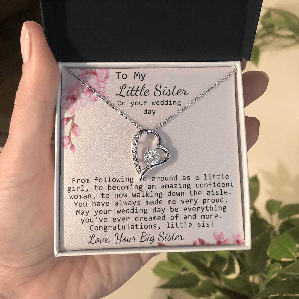 Little Sister Wedding Day Gift, Big Sister To Bride Necklace, Bride Gift From Sister, Sister To Bride Gift Forever Love Necklace