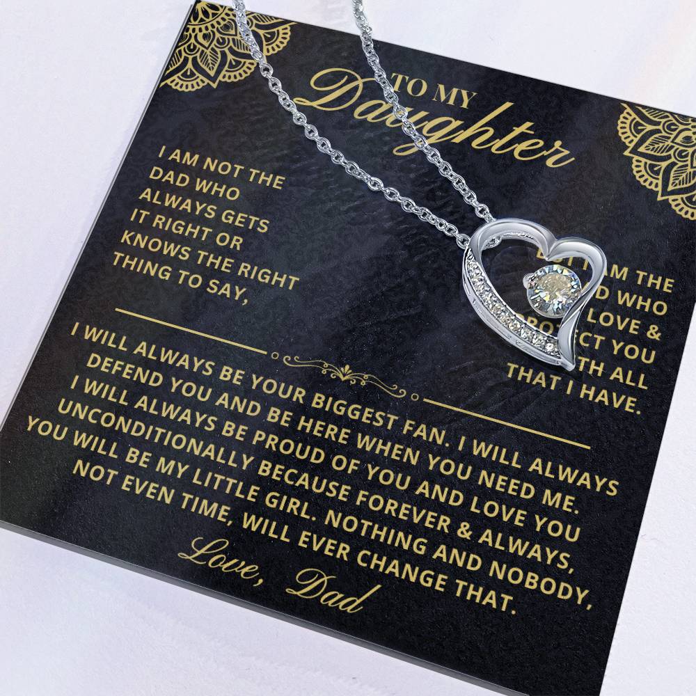 To My Daughter - Forever & Always  From Father Dad, Inspirational Strength Gift, Forever Love Necklace, 14K Sentimental Present, Xmas Forever Love Necklace