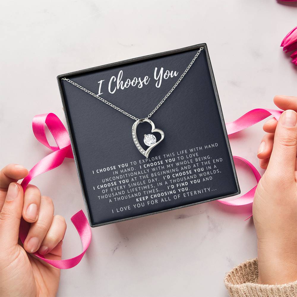 I Choose You 14k White Gold Forever Love Necklace
