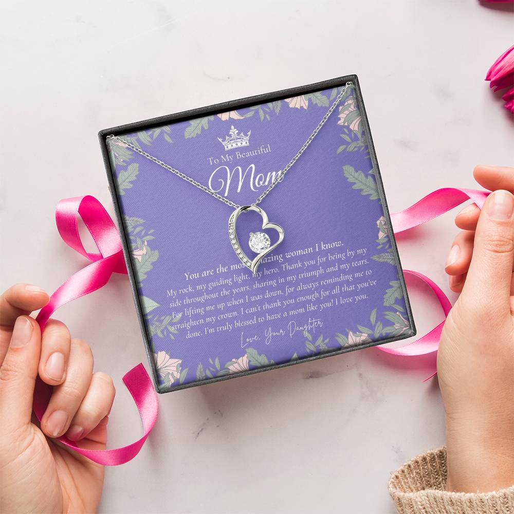 To My Beautiful Mom Necklace  Beautiful Mom Gift  Mother’S Day Gift  Birthday Gift For Mom  Gift From Daughter On Wedding Day Forever Love Necklace