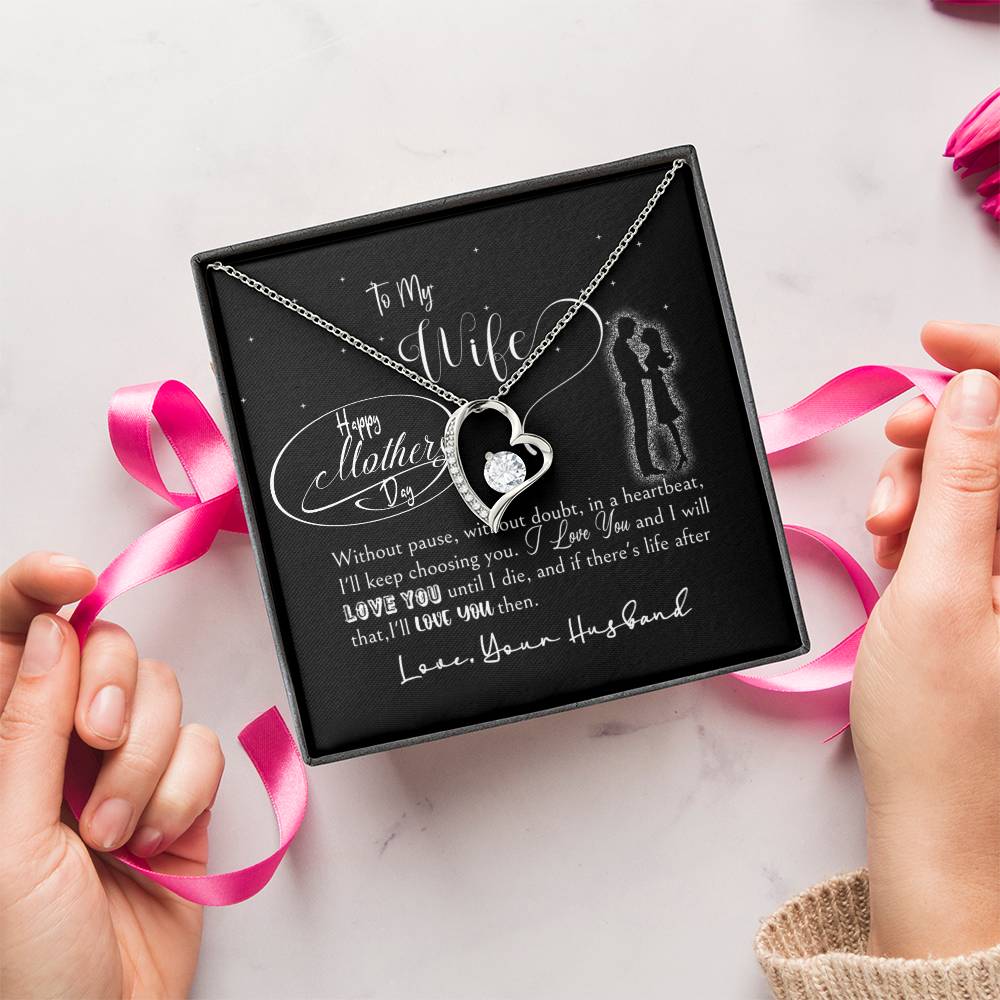 Happy Mothers Day - 14K White Gold Forever Love Necklace Set Wmessage Card Forever Love Necklace