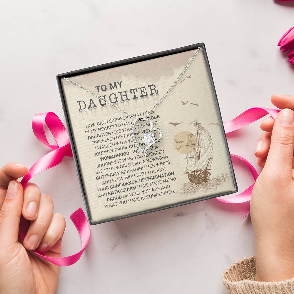 To My Daughter Love Mum White Gold Necklace Forever Love Necklace
