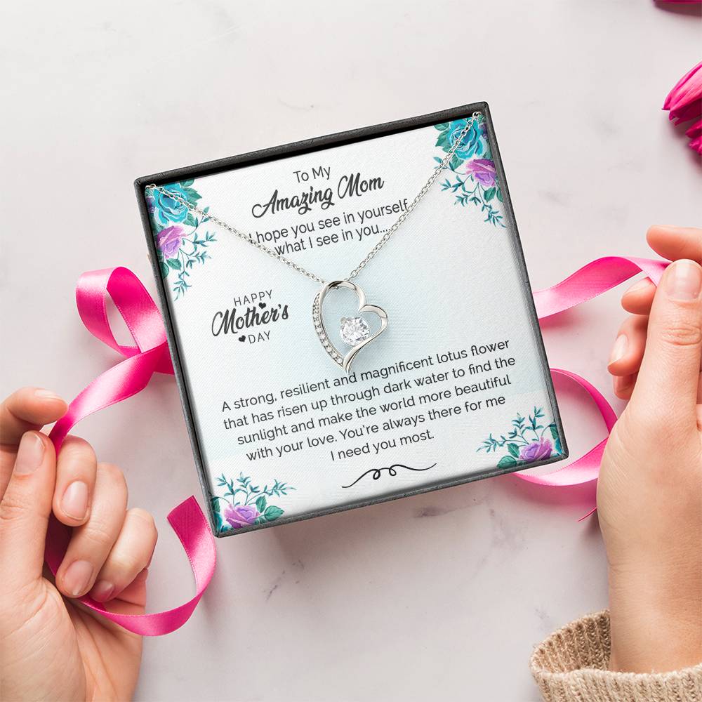 Floating Cz Heart Necklace For Mom Forever Love Necklace