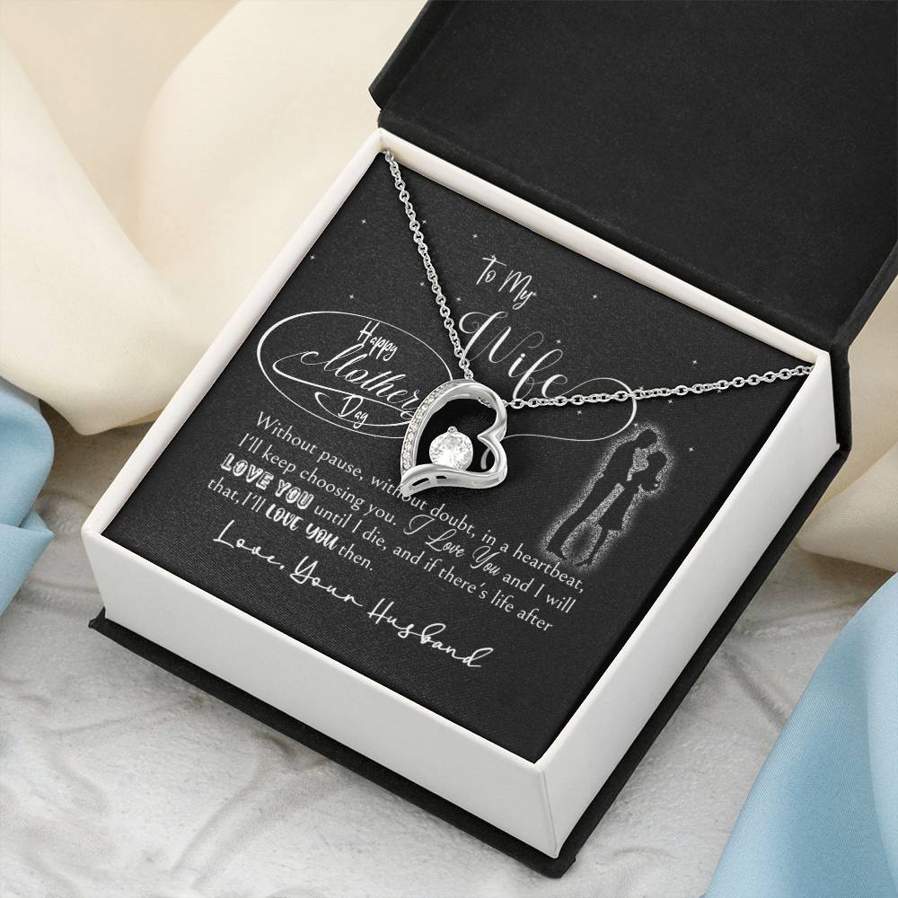 Happy Mothers Day - 14K White Gold Forever Love Necklace Set Wmessage Card Forever Love Necklace