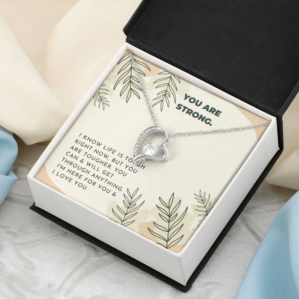 Strong Inspiring Heart Stone Necklace  Neutral Leaves Forever Love Necklace