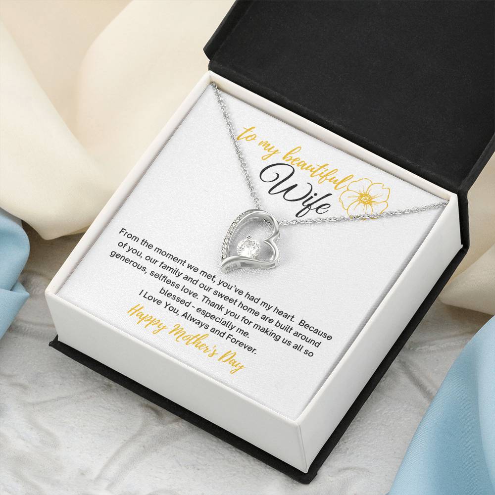 To My Wife Heart Necklace With Mother's Day Message Card 14k White Gold Finish Or 18k Yellow Gold Finish In The U.s.a.🇺🇸 Forever Love Necklace