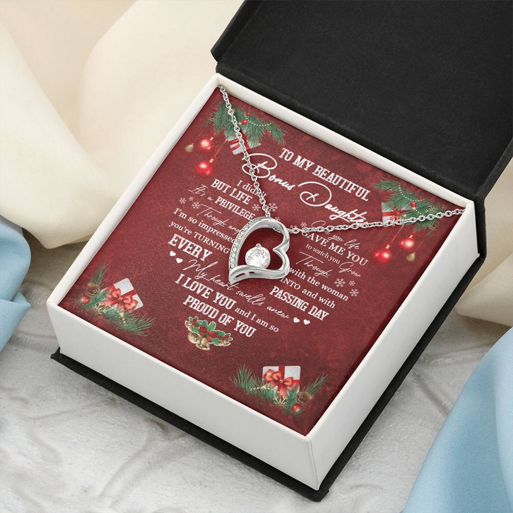To My Beautiful Bonus Daughter Forever Love Necklace