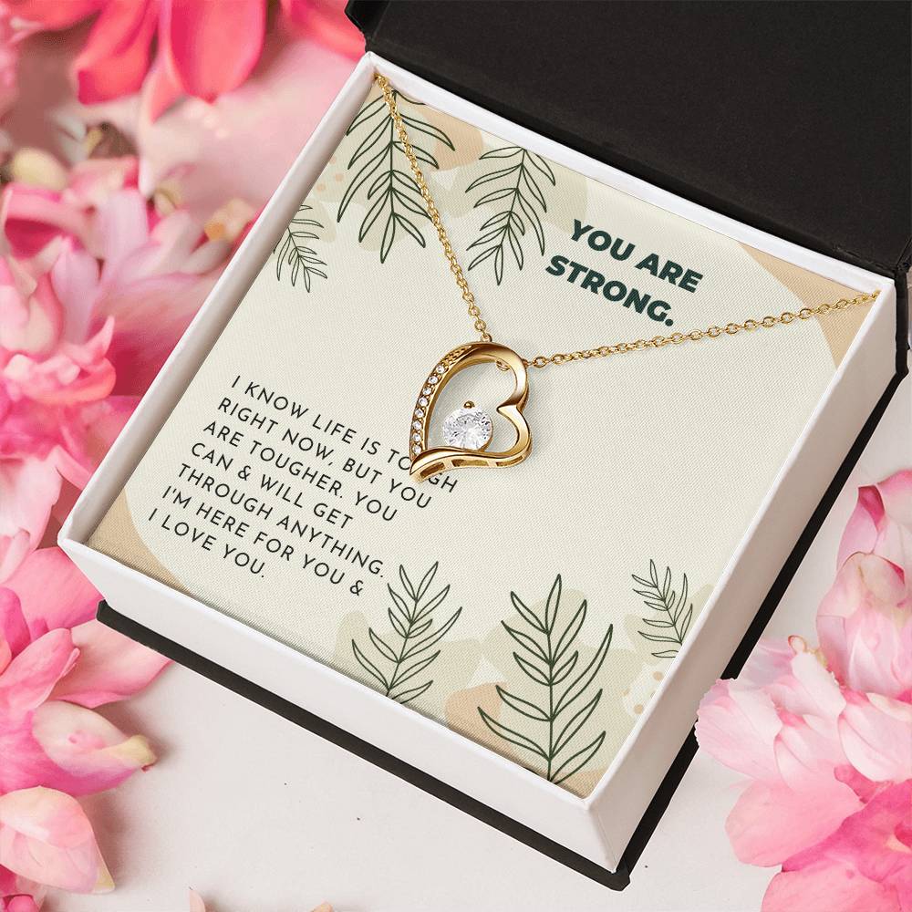Strong Inspiring Heart Stone Necklace  Neutral Leaves Forever Love Necklace