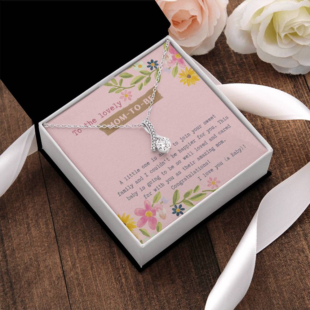 Mom To Be Ribbon Drop Necklace  Pink Floral Baby Shower Alluring Beauty Necklace