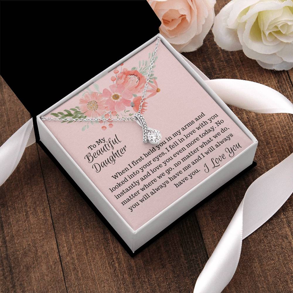 To My Beautiful Daughter- Alluring Beauty In Mahogany Box Alluring Beauty Necklace