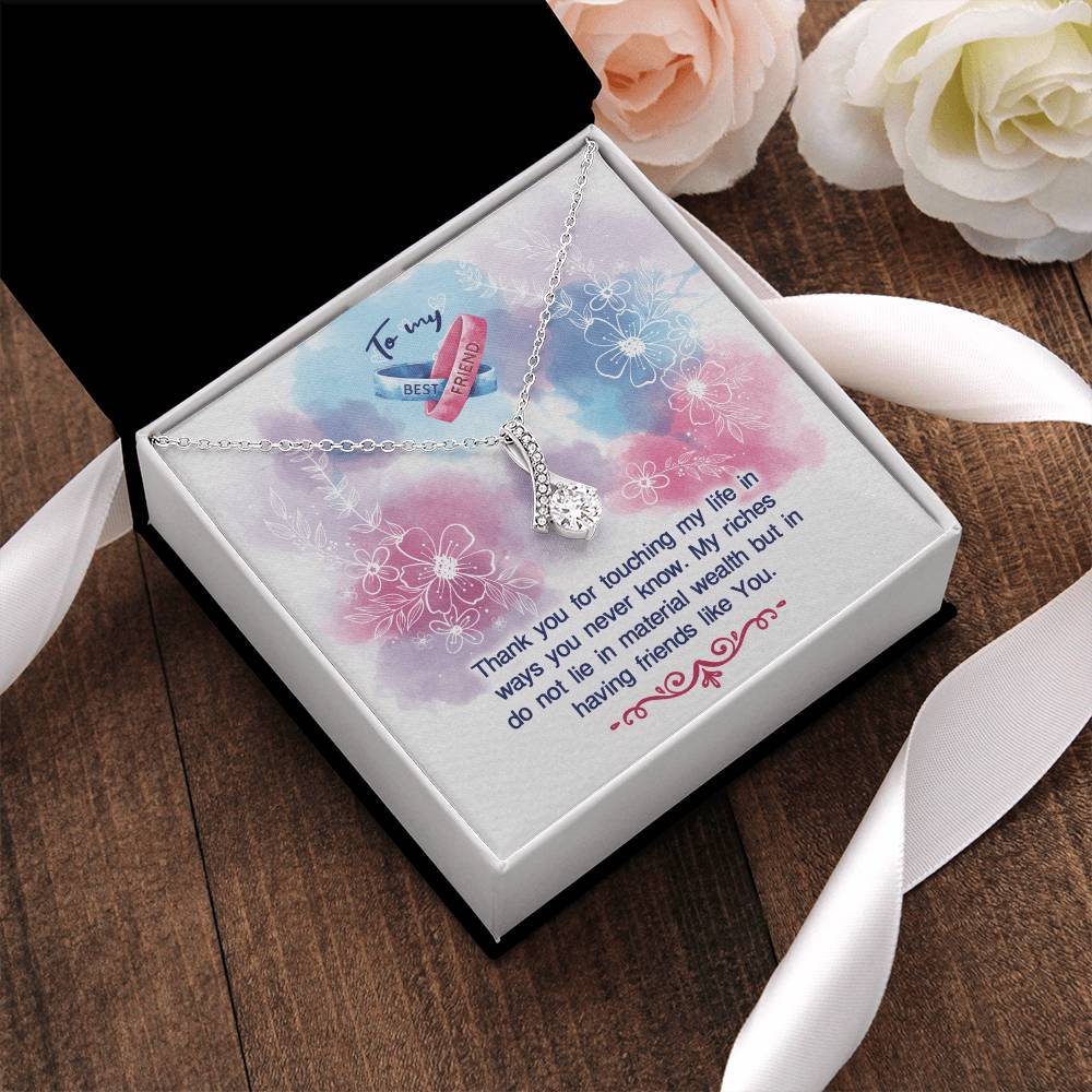 To My Best Friend Sparkly Ribbon Pendant Alluring Beauty Necklace