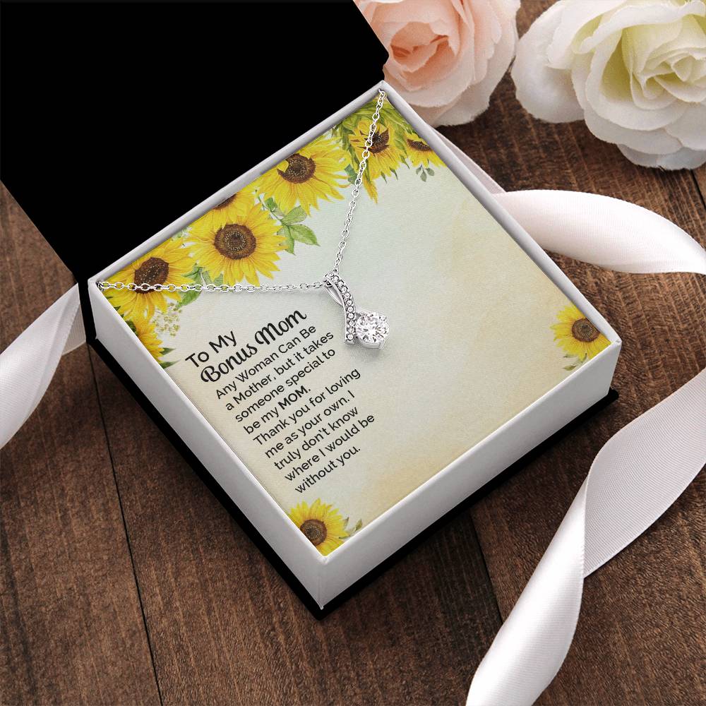 Ribbon Pendant Necklace -To My Bonus Mom- Takes Someone Special Alluring Beauty Necklace