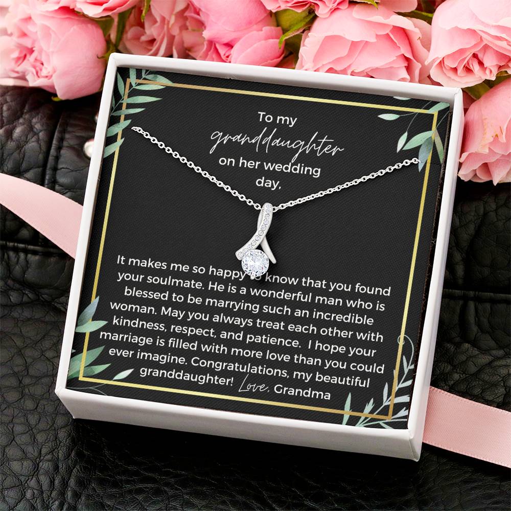 To Bride From Grandma Ribbon Drop Necklace  Gold Greenery Alluring Beauty Necklace