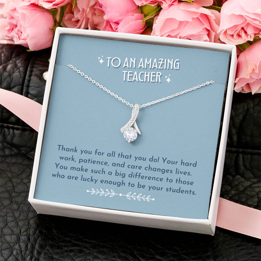 Teacher Ribbon Drop Necklace  Dusty Blue Alluring Beauty Necklace