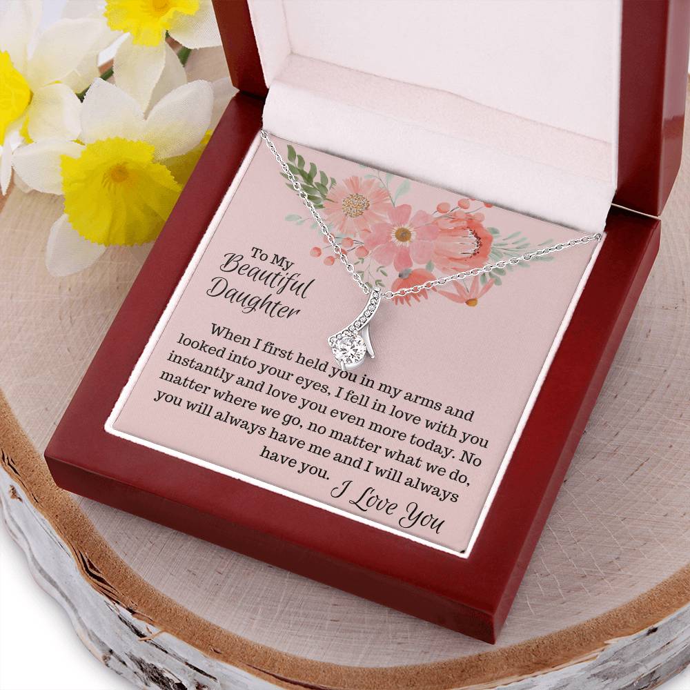 To My Beautiful Daughter- Alluring Beauty In Mahogany Box Alluring Beauty Necklace