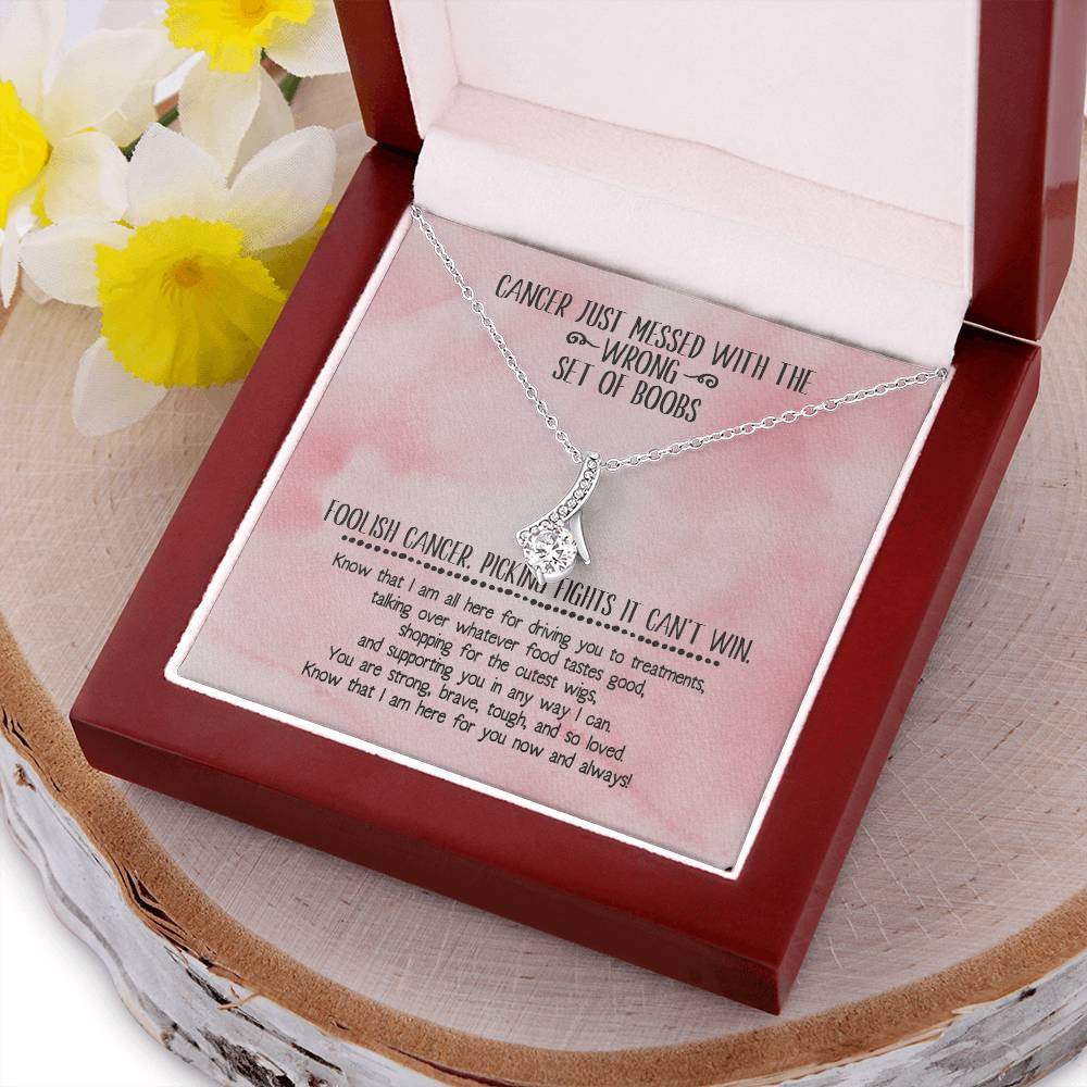 Breast Cancer Support Ribbon Necklace- Pink Alluring Beauty Necklace