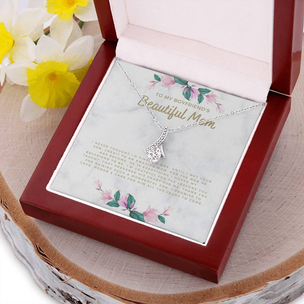 To My Boyfriend's Mom Ribbon Necklace - Christmas Gift For Boyfriends Mom Pendant Necklace Mothers Day Gift For Boyfriends Alluring Beauty Necklace
