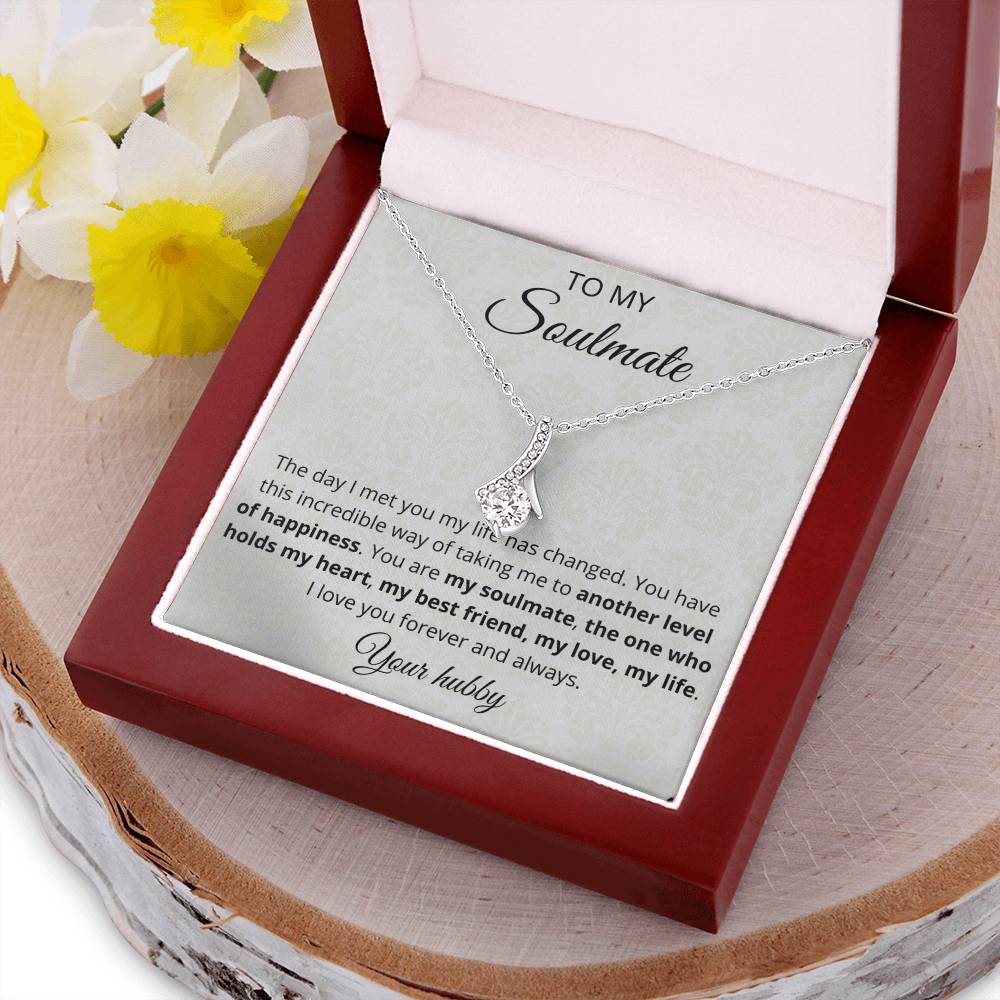 Ribbon Pendant 14K White Gold Plated Necklace - To My Soulmate Alluring Beauty Necklace