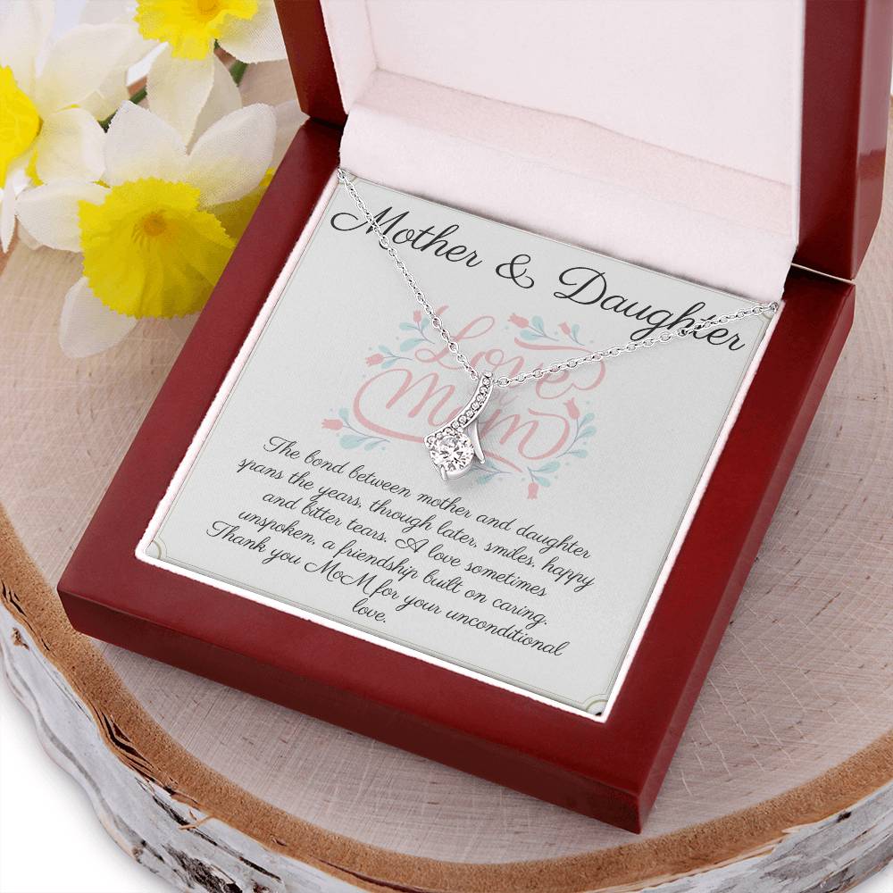 Mother & Daughter 14K White Gold Stainless Alluring Necklace Pendant - Gift From Daughter To Mother - Gift For Mom Alluring Beauty Necklace