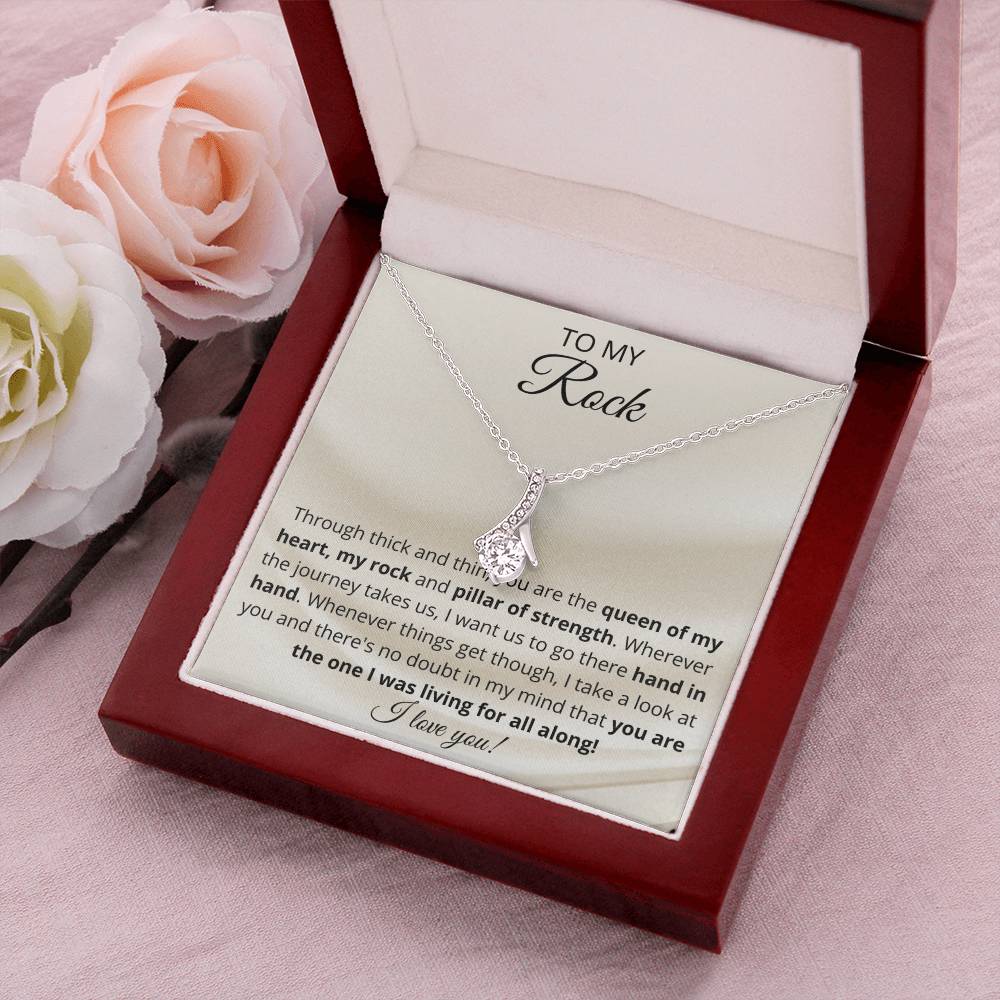 Ribbon Pendant 14K White Gold Plated Necklace - To My Rock Alluring Beauty Necklace