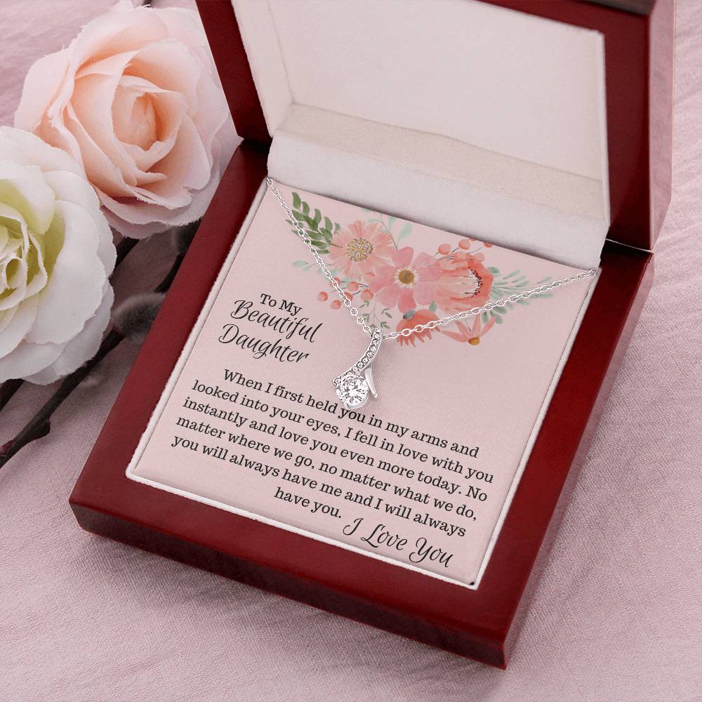 To My Beautiful Daughter- Alluring Beauty In Mahogany Box Alluring Beauty Necklace