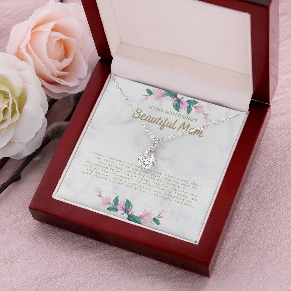 To My Boyfriend's Mom Ribbon Necklace - Christmas Gift For Boyfriends Mom Pendant Necklace Mothers Day Gift For Boyfriends Alluring Beauty Necklace