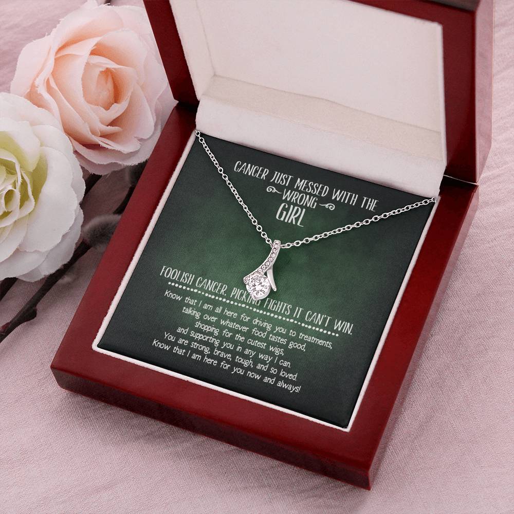 Cancer Messed With The Wrong Girl Ribbon Necklace Alluring Beauty Necklace