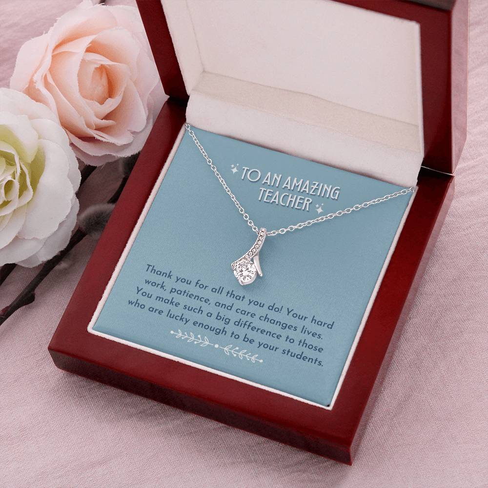 Teacher Ribbon Drop Necklace  Dusty Blue Alluring Beauty Necklace